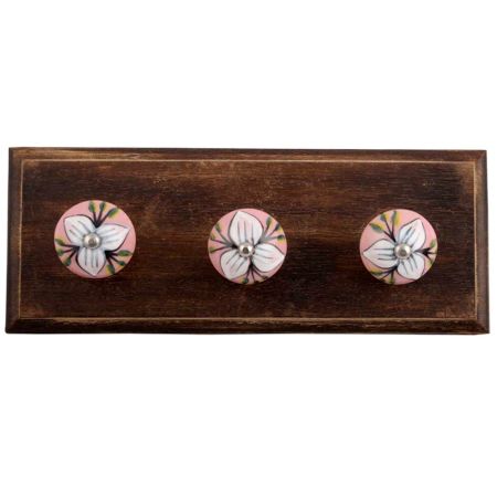 White and Green Flower Leaf Ceramic Wooden Hooks